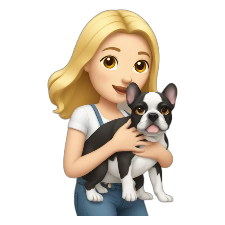  a woman carrying a French bulldog sticker