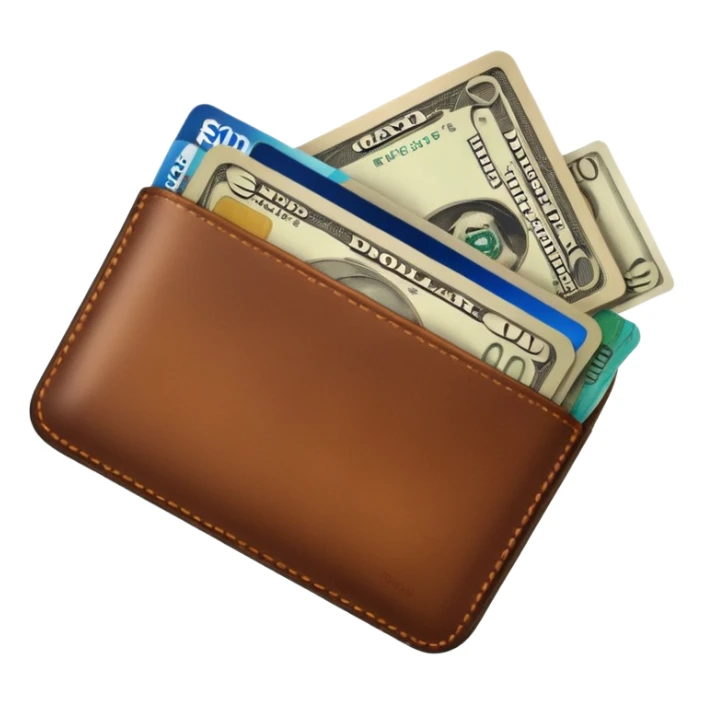 portefeuille marron avec quelques billets et carte bancaire sticker