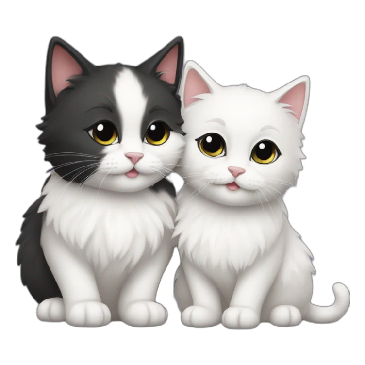 Two cute fluffy cats one black and one white kissing sticker