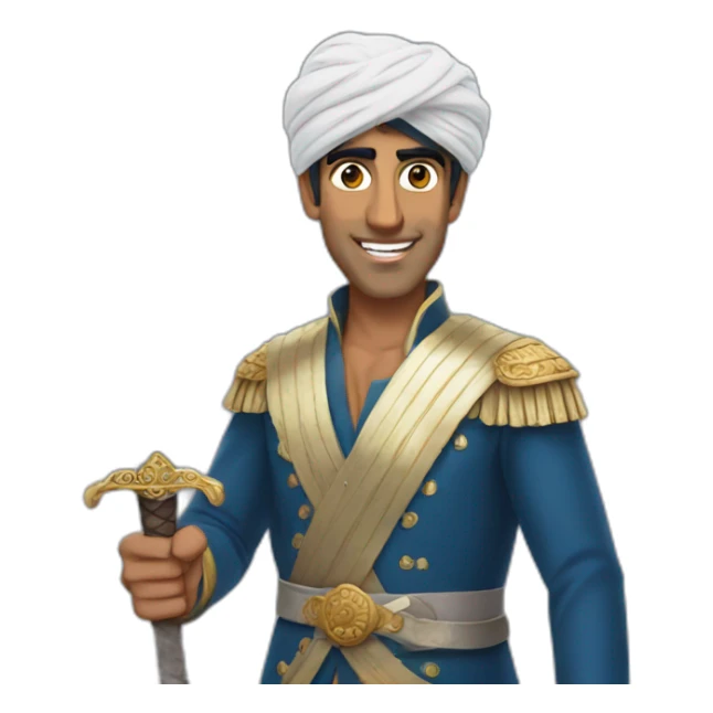 Rishi Sunak wearing a turban waving a sword sticker