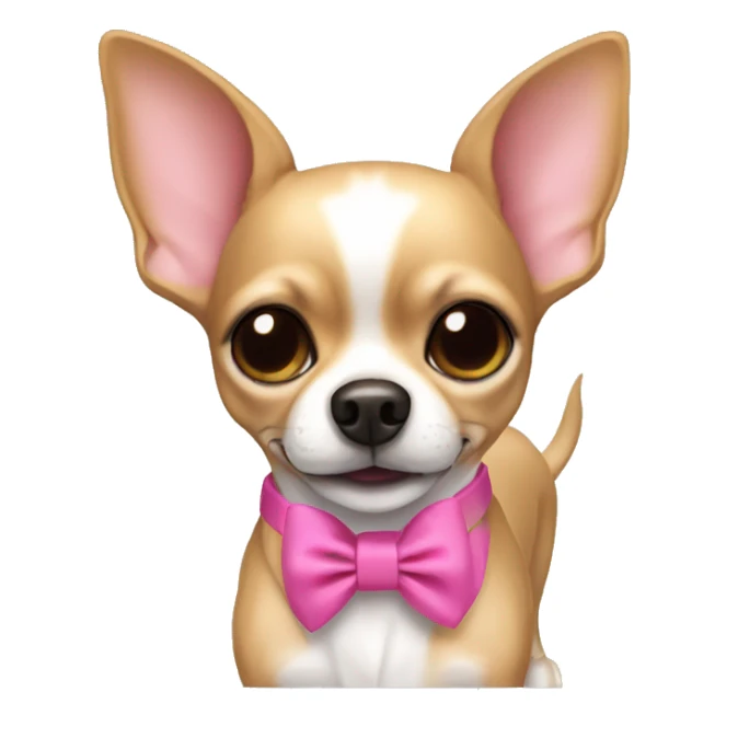Short haired chihuahua with a pink collar that has a bow. Just her head. Her ears Stand up. She is tan.  sticker