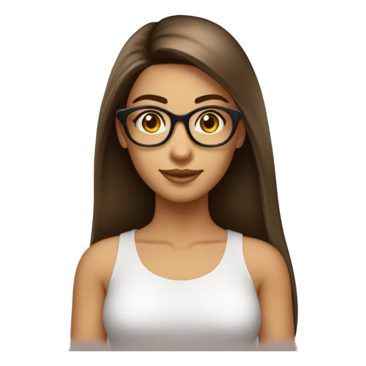 Femme  cheveux lisse long brun lunette sticker