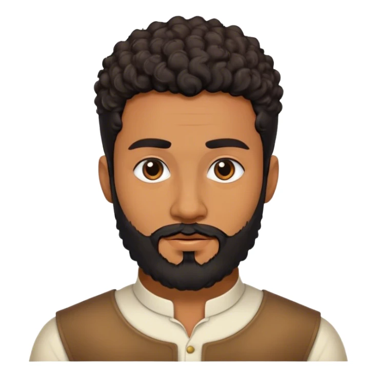 duk with warm brown skin, short curly black hair, neatly trimmed beard, sharp jawline sticker