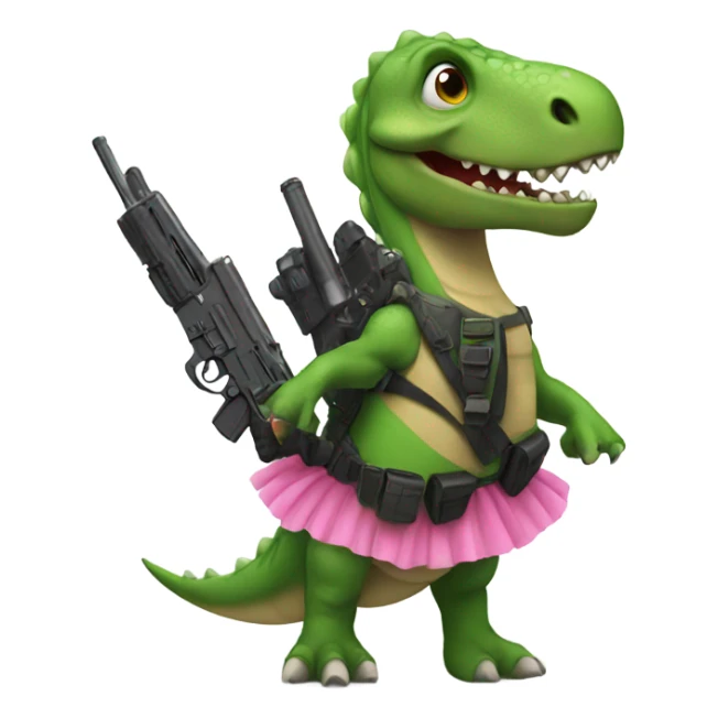 dinosaur wearing a tutu and holding a gun sticker