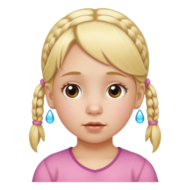 ["Little girl with blonde pigtails, two large teardrops on her cheeks."] sticker
