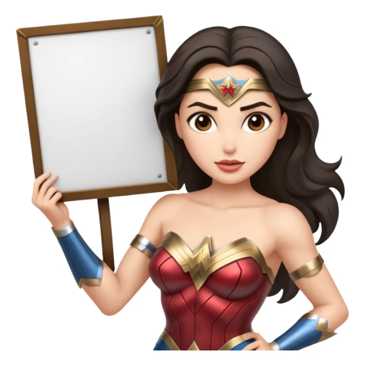 Wonder Woman holding a large blank sign sticker