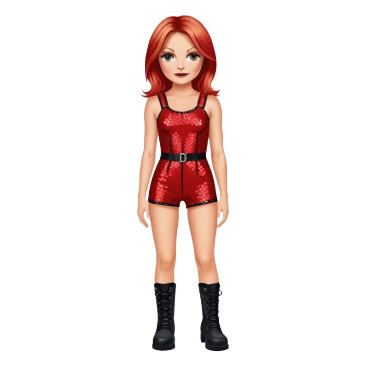 Geri halliwell wearing a tight red sequin romper with black combat boots sticker