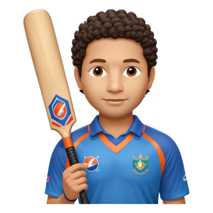 
Sachin Tendulkar
Create a cricket emoji of a short, curly-haired Indian batsman wearing a blue jersey, holding a bat with a calm confident smile, minimal flat emoji style, rounded shapes, bold outlines, vibrant colors, no background sticker