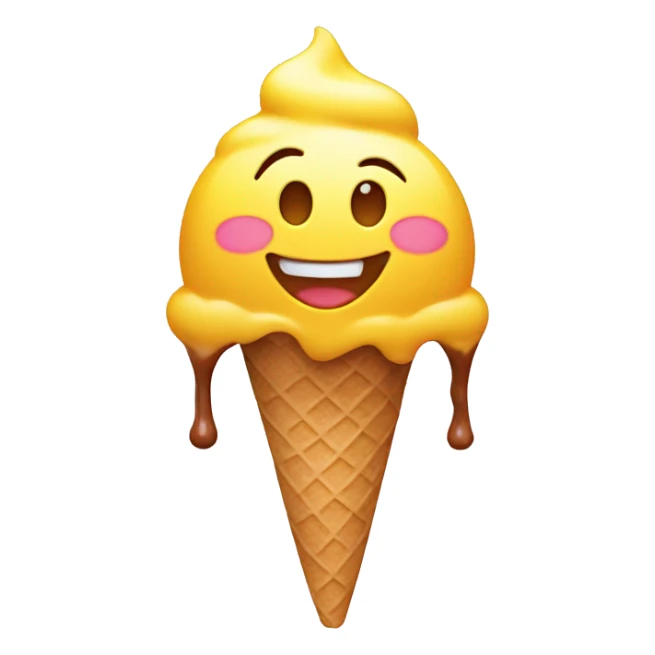 Happy yellow emoji face with icecream sticker