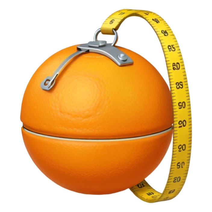generate an orange with a yellow measuring tape around it sticker