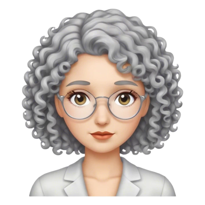 woman with grey curly hair and glass sticker