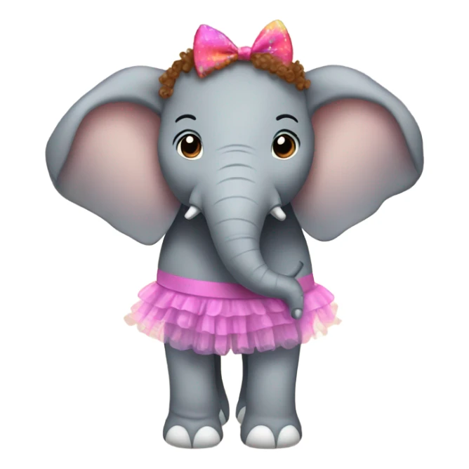 Elephant wearing a tutu with brown curly hair sticker