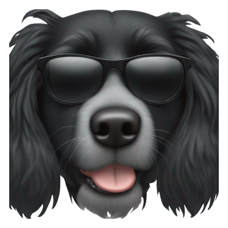 Shaggy black dog with white snout wearing sunglasses sticker