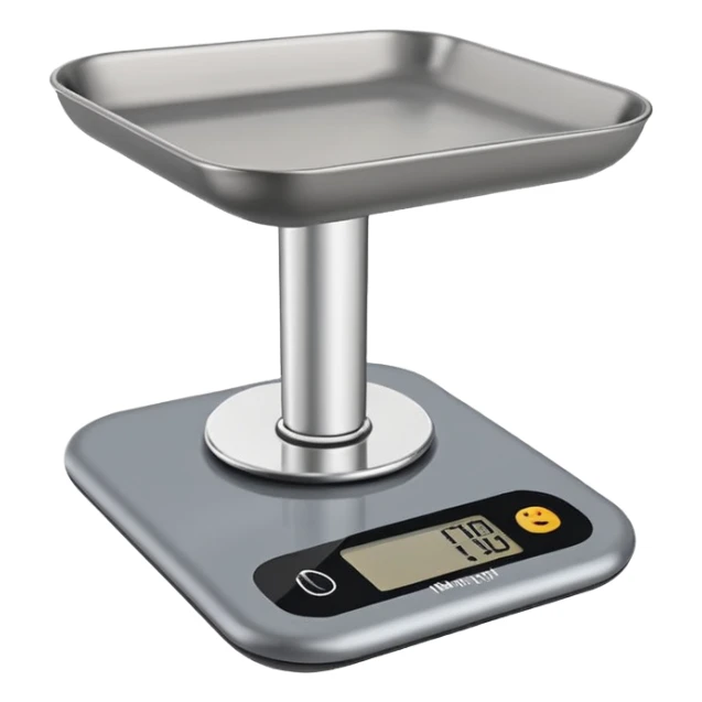 iOS-style 3D emoji: a small digital kitchen scale with a flat platform and an LCD screen displaying 0 g. sticker
