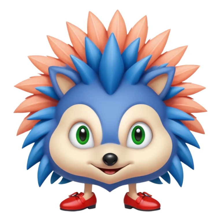 Blue hedgehog with red shoes and peach arms with large quills wave joint together eyeballs and green pupils sticker