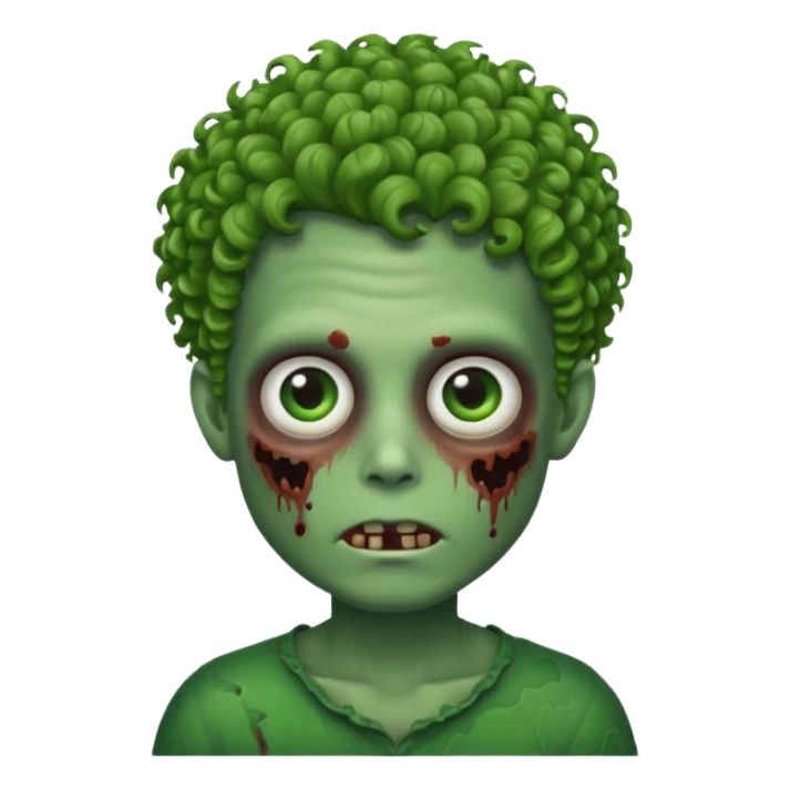 Faça um emoji de zombie menino com cabelo cacheado sticker