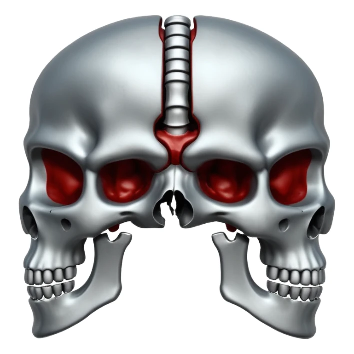 metallic anatomic bones with traces of blood, steel texture, dark dramatic tone, clean background sticker