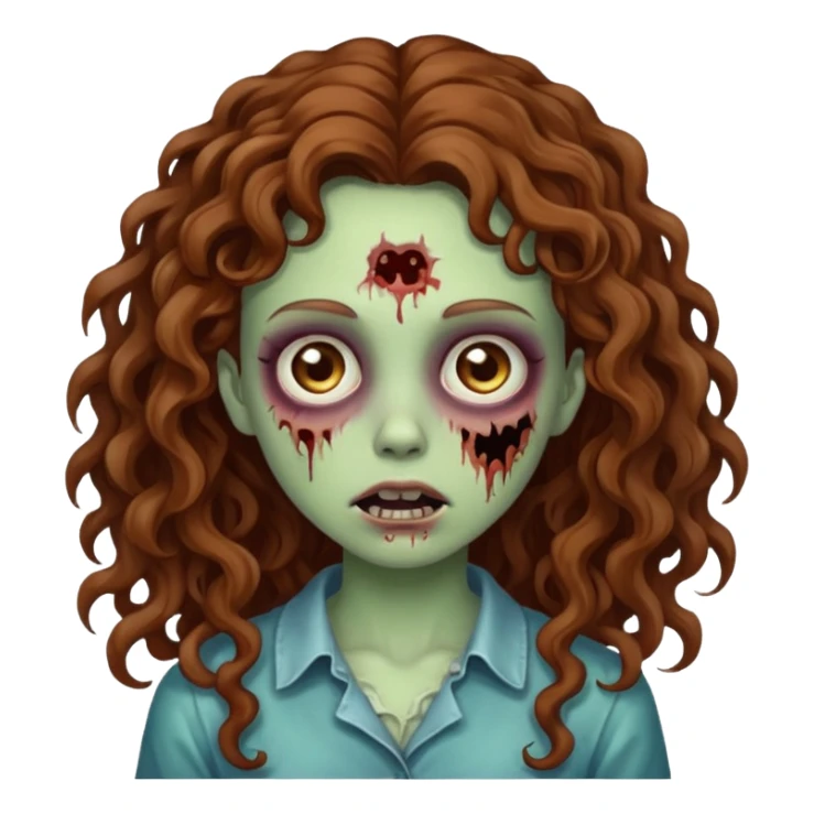 girl zombie with long brown curly hair sticker