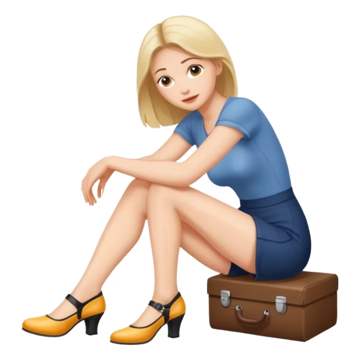 white woman sitting trying on shoes sticker