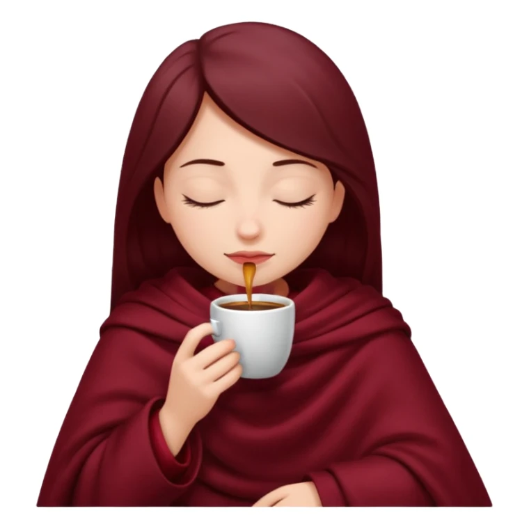girl inside a maroon blanket sipping coffee eyes closed sticker