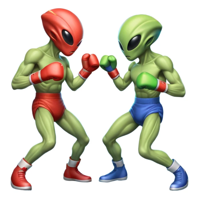 two alien fighters boxing, mid-punch action, motion blur effect, glowing energy impact, dramatic lighting, 3D cartoon, mobile game icon style, clean background, no text, no watermark
 sticker