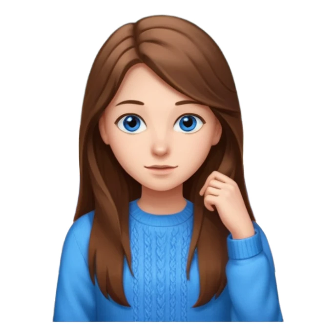 high school class room with a pretty female high school student with long brown hair, blue eyes sticker