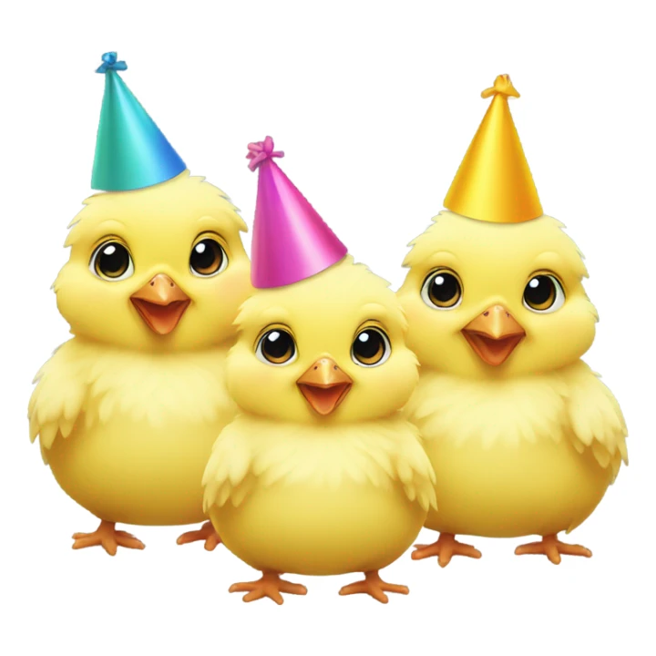 4 baby yellow chickens, wearing party hats sticker