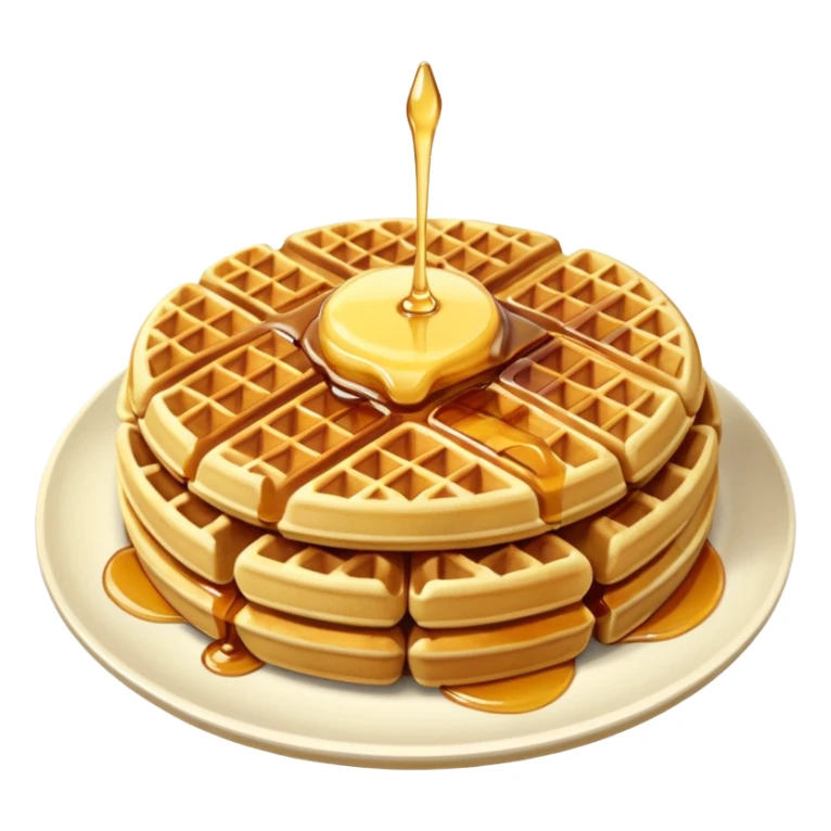 create a waffle on a plate with butter and maple syrup emoji sticker