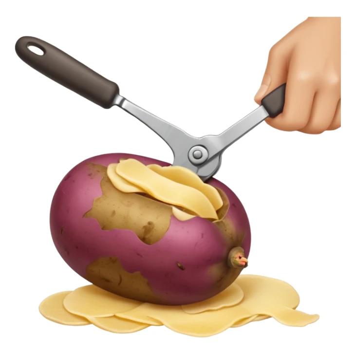 hand peeling a potato with a small kitchen peeler, potato skin curling off, simple white background, realistic textures, clean and bright, fun expressive design



 sticker