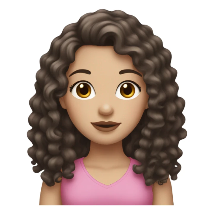 White girl with long dark brown curly hair and pink lips sticker