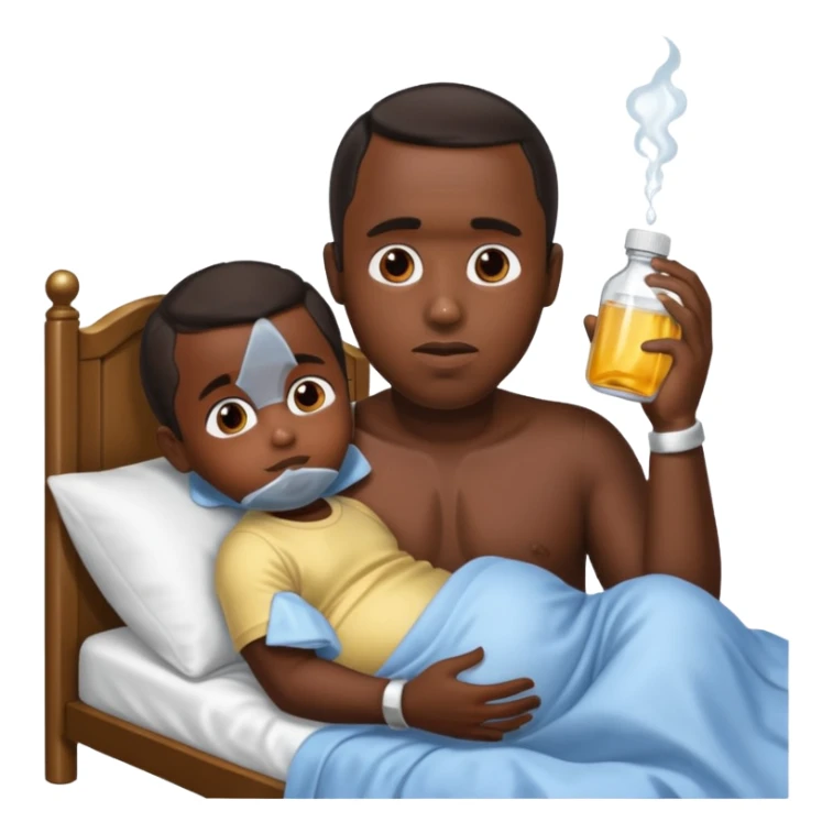 Diddy with baby oil and a kid in bed sticker