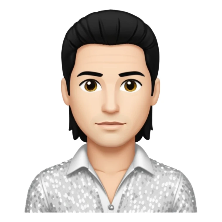 Danny Wood from NKOTB with black hair, white sequin outfit sticker