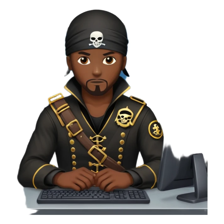 african-american mercenary black ninja pirate hacker terminal command center sticker