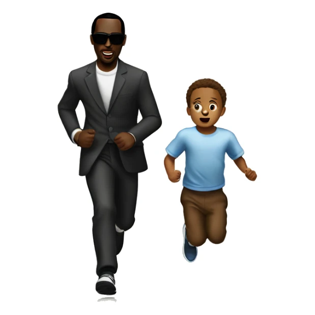 P-diddy running with a child infront of him sticker