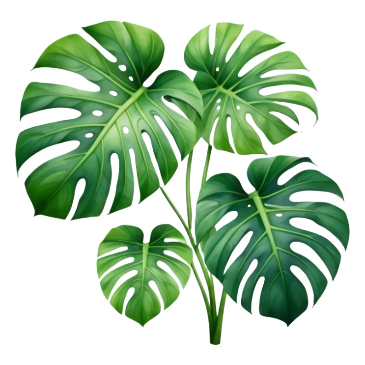 A lush monstera plant with large, split leaves, depicted in watercolor with realistic shading and texture.
 sticker