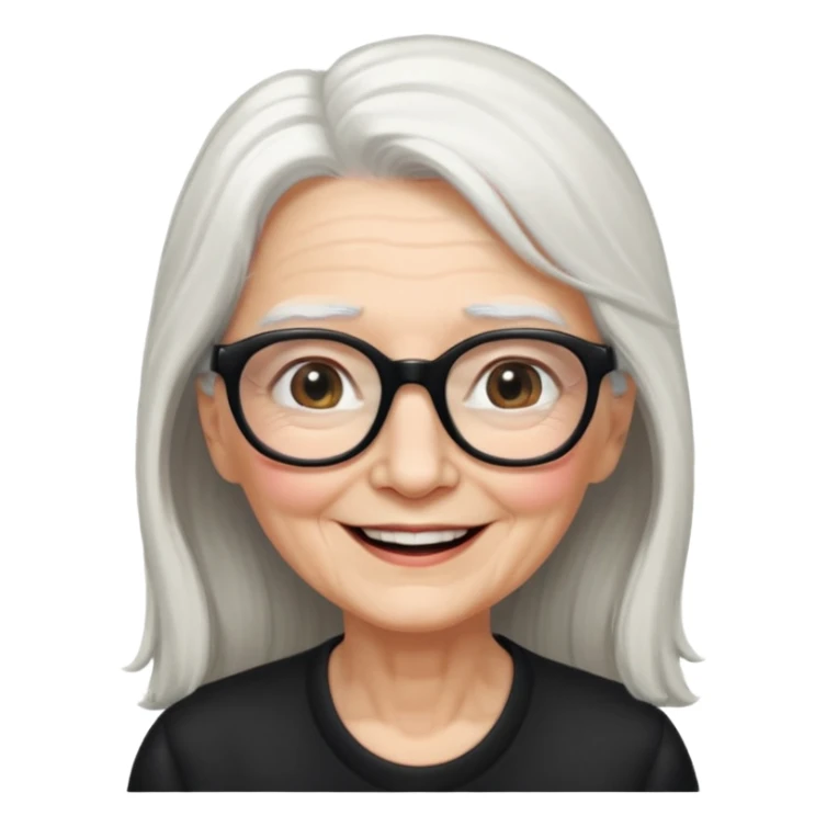 femme ridée avec de long cheveux blanc et des lunettes rectangles noir sourrir sticker