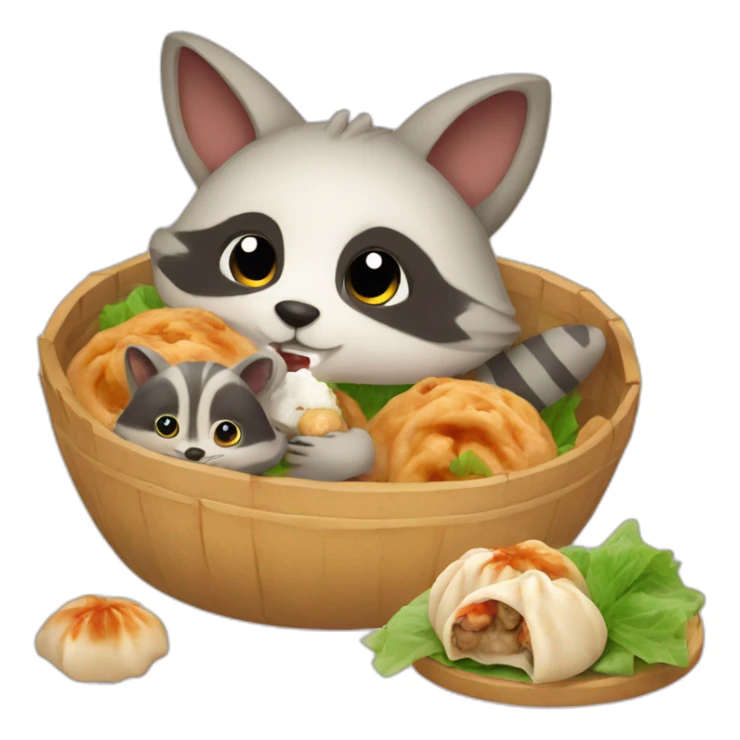 raccoon and bunny eating momos sticker