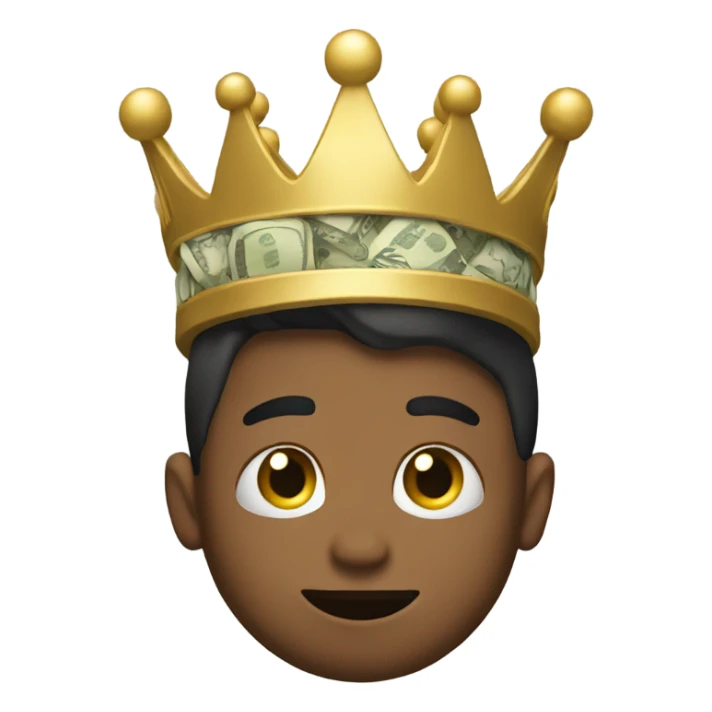 Emotionless person wearing a crown with money sticker