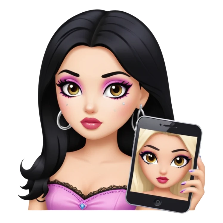 gothic style, black hair, pretty makeup, pretty bratz baddie sticker