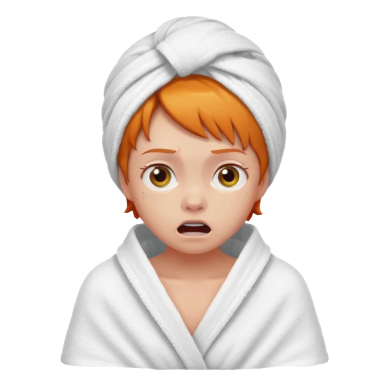 scared ginger girl with bath towels  sticker