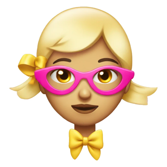 regular circle face yellow emoji doing side eye from side profile w pink bow and eyelashes sticker