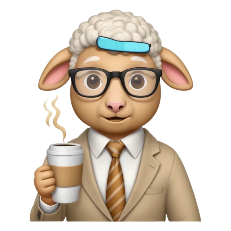 sheep with necktie and glasses drinking coffee sticker