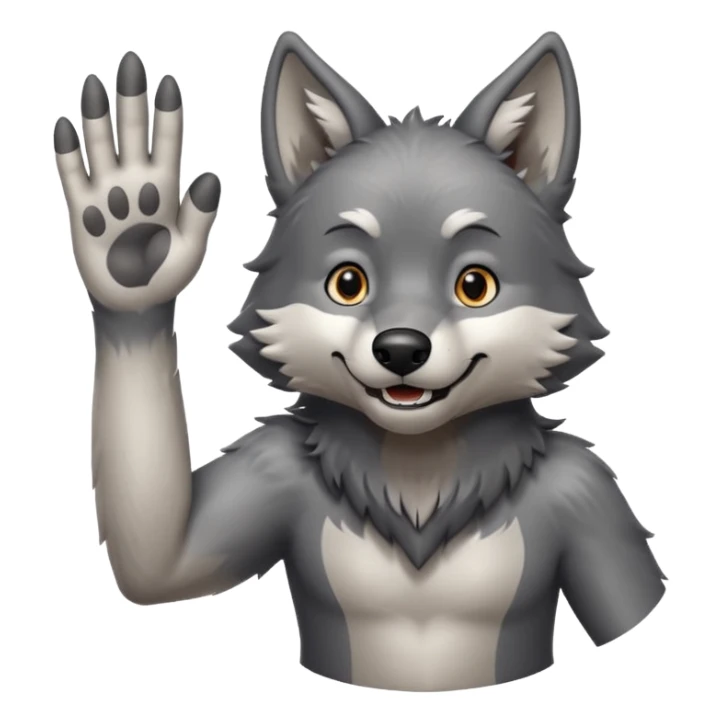  A real wolf waving his hand while he's standing but he's hand loks like a wolf's hand sticker
