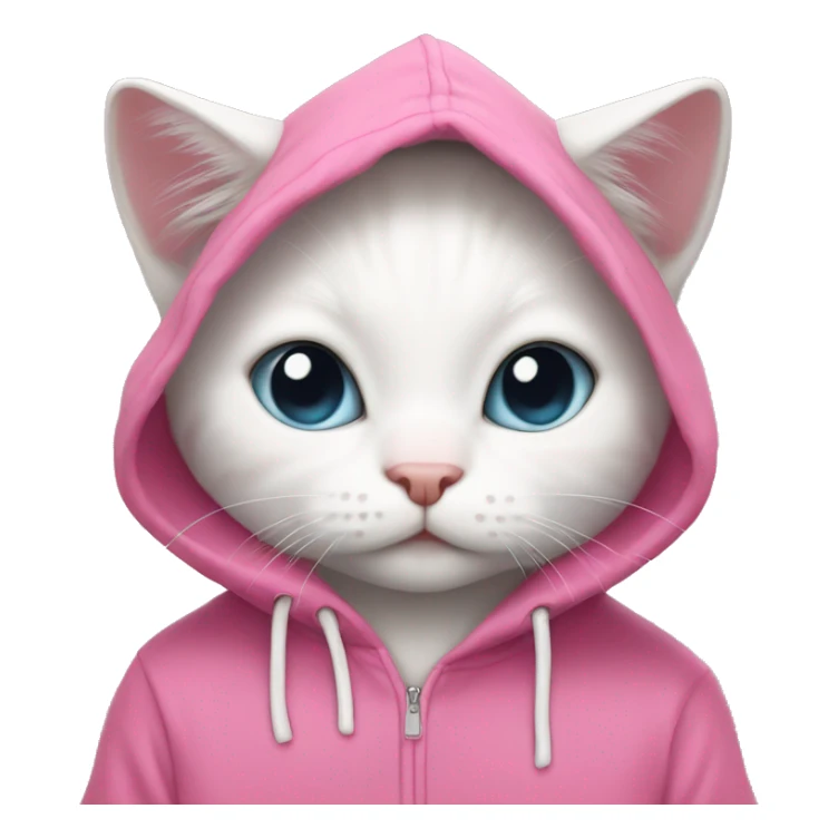 White little cat wearing a big pink over sized hoodie sticker