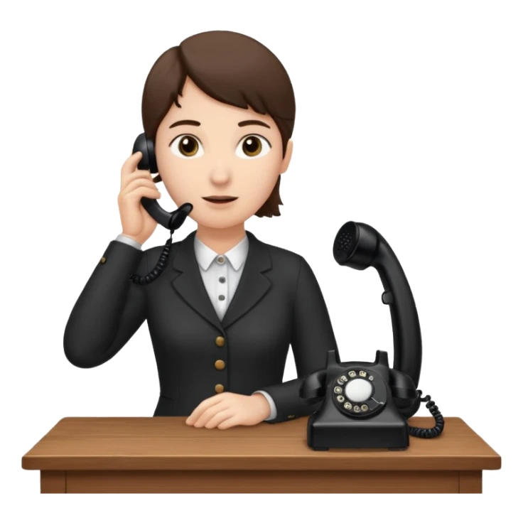 person standing at a desk, holding a telephone receiver to their ear, suggesting a phone call. sticker