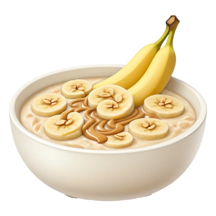 Porridge bowl with banana and peanut butter sticker