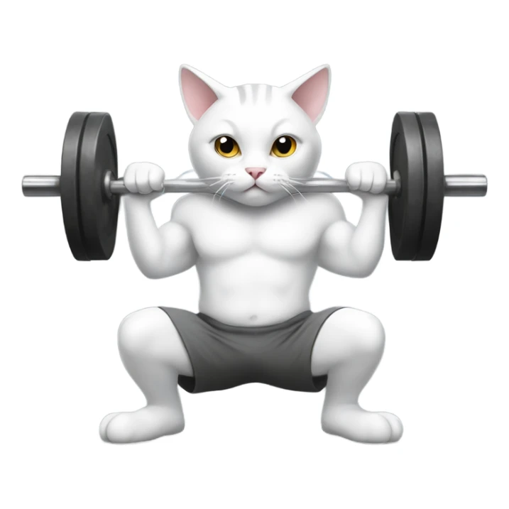 Grey and white cat squatting a heavy barbell sticker