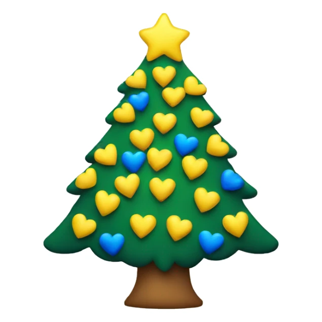 Christmas tree with yellow and blue hearts sticker