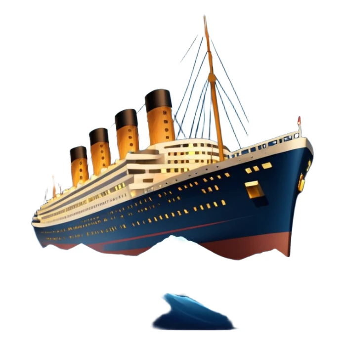 Draw the Titanic ship sailing at night with glowing lights & calm ocean waves. sticker