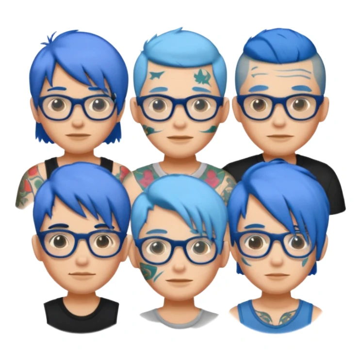 group of people with blue hair, glasses, and visible tattoos sticker